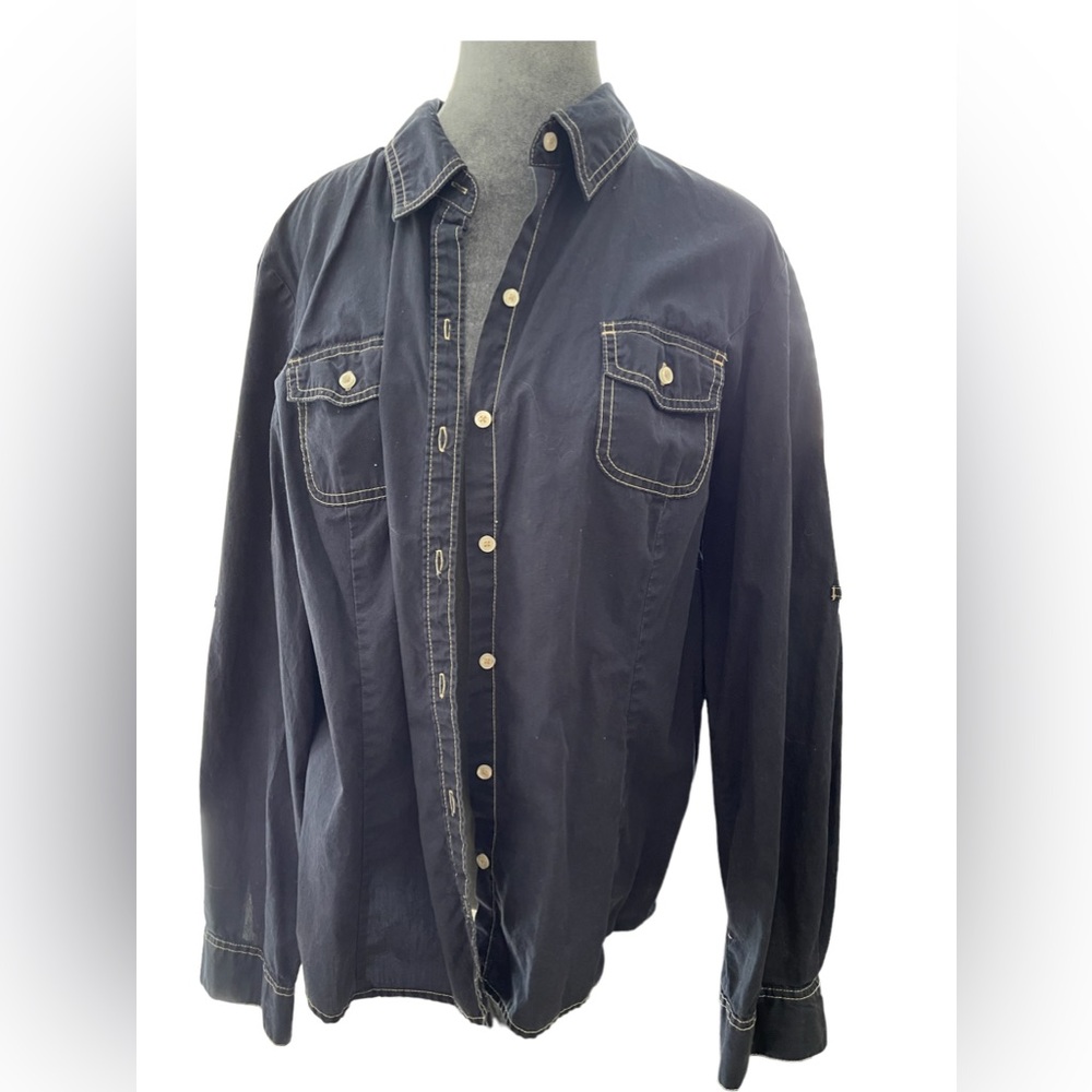 Tommy Hilfiger. Navy blue cotton convertible blouse.XXL.